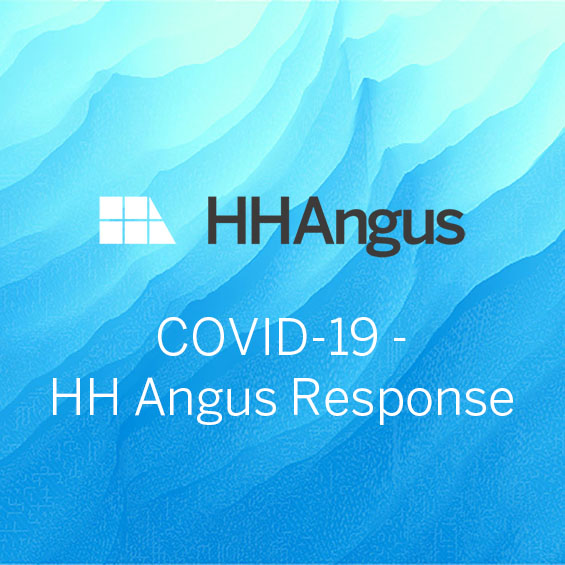 Blue wavey background with the HH Angus logo and the words "CCVID-19 - HH Angus Response" over it.