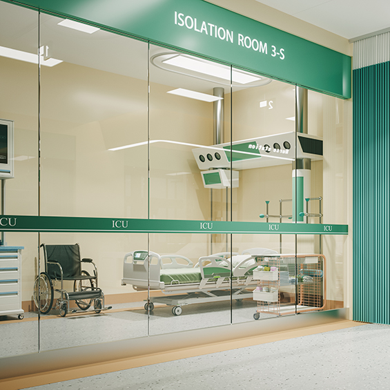 Interior of an isolation room in a hospital
