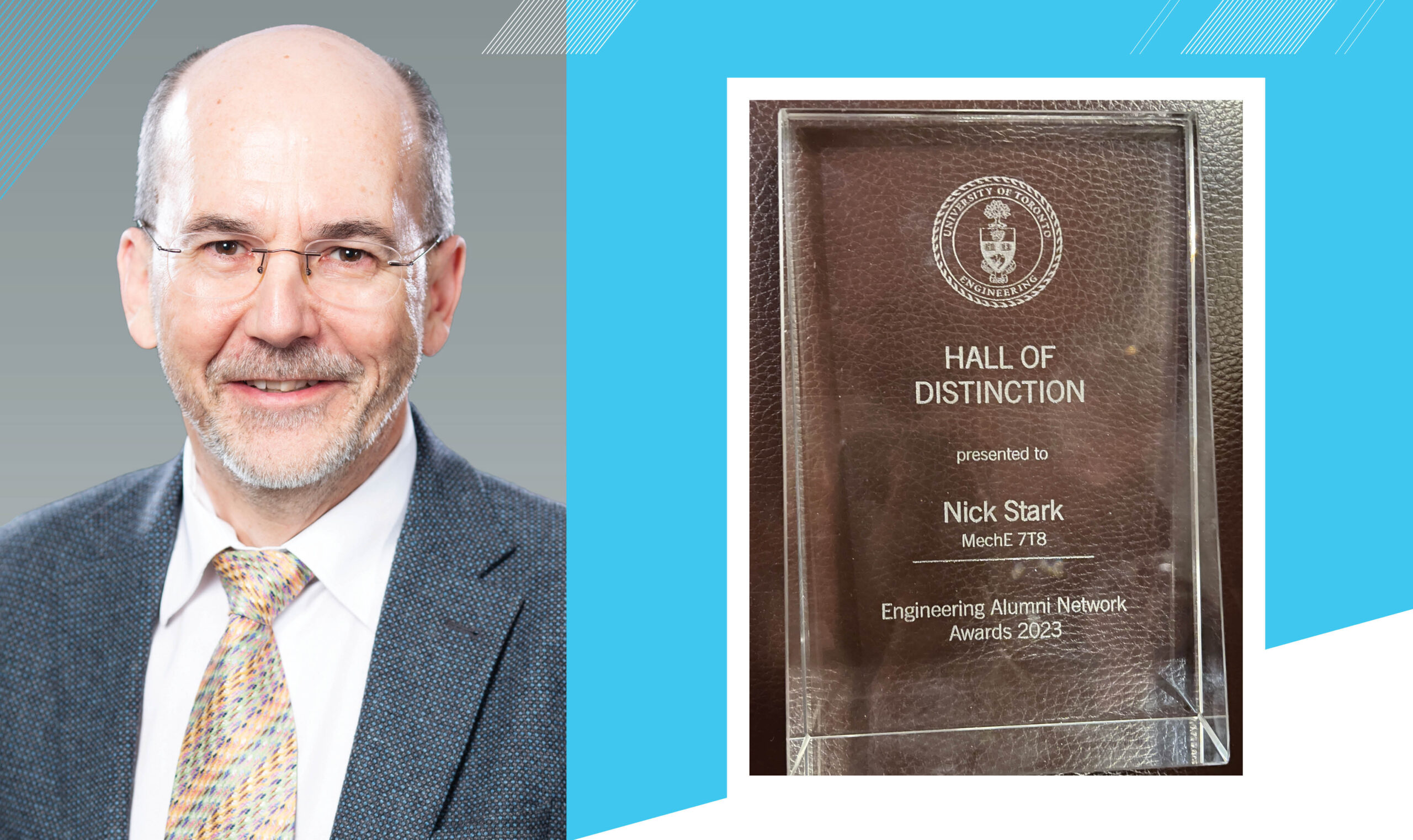 Portrait of Nick Stark and  Hall Of Distinction plaque 