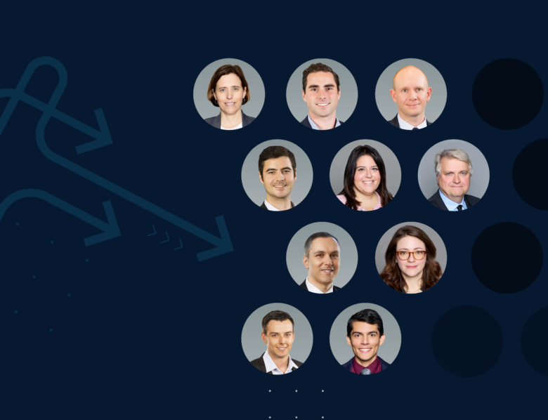 Image of new appointments team portraits on graphical backgrounds