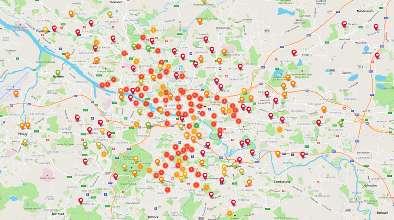 Glasgow Image of map with locations marked