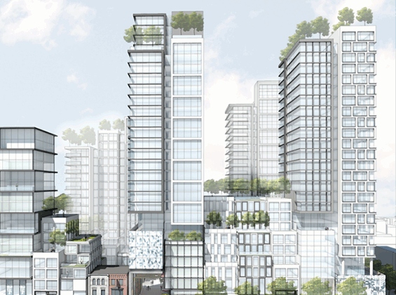 Rendering of residential condo towers