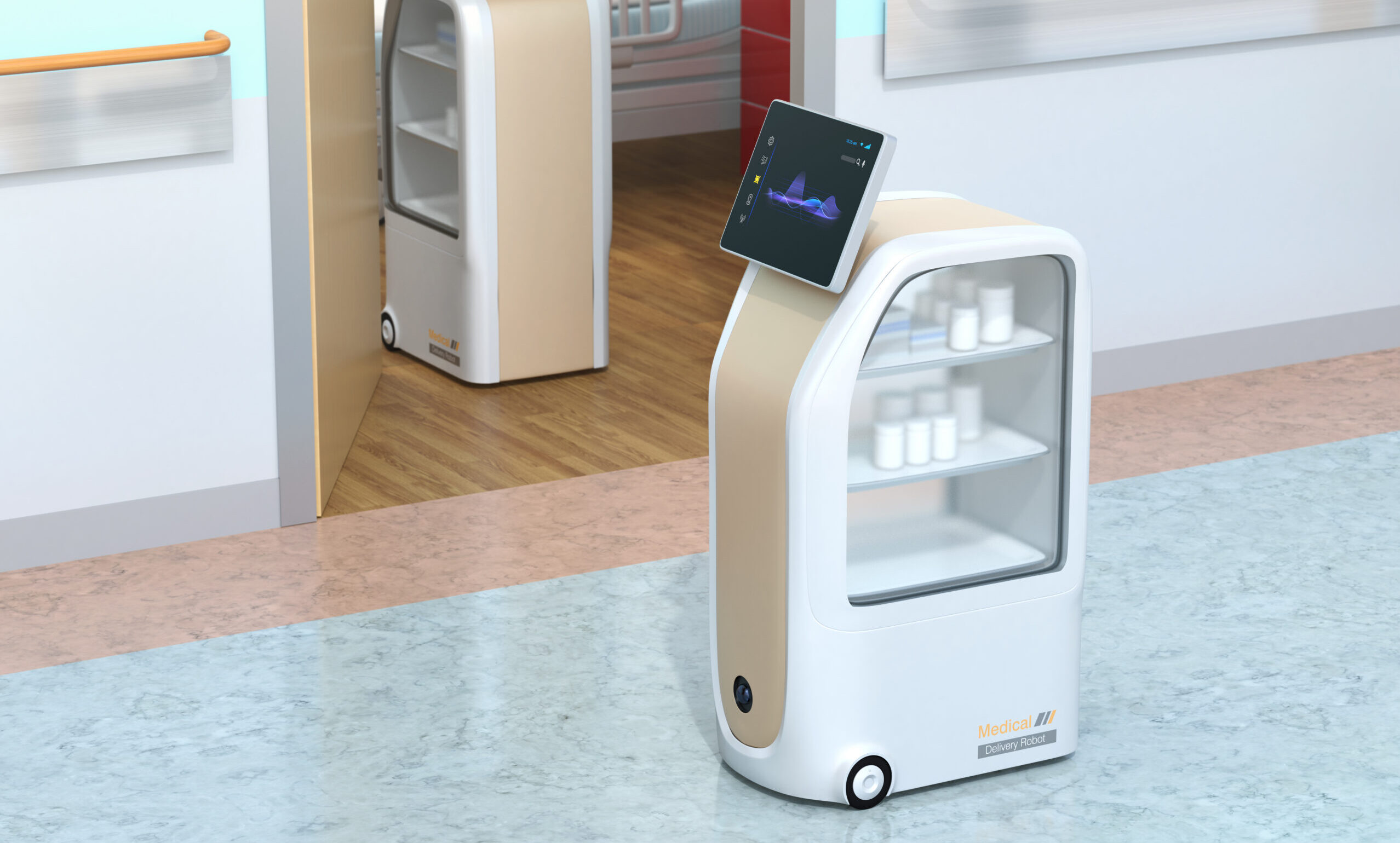 Medical delivery robots working in hospital